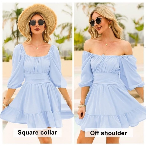 Exlura Elegant Off-Shoulder Light Blue Dress - Picture 6 of 6